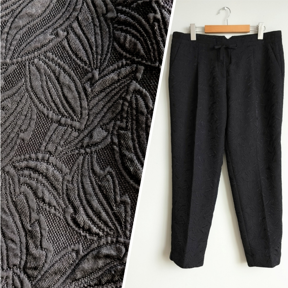 NWOT Gerard Darel PARIS Black High Rise Straight Leg Jacquard Pleated Trouser 10